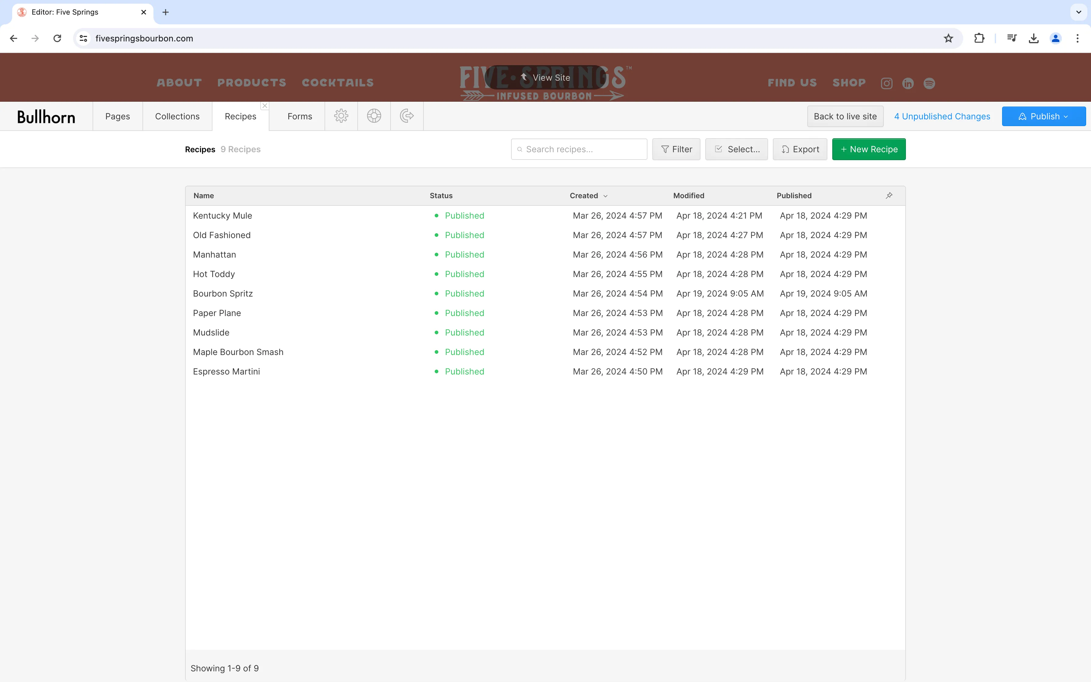 A screenshot of the collections items page where an Editor can create a new collection item by clicking on the 'New' button