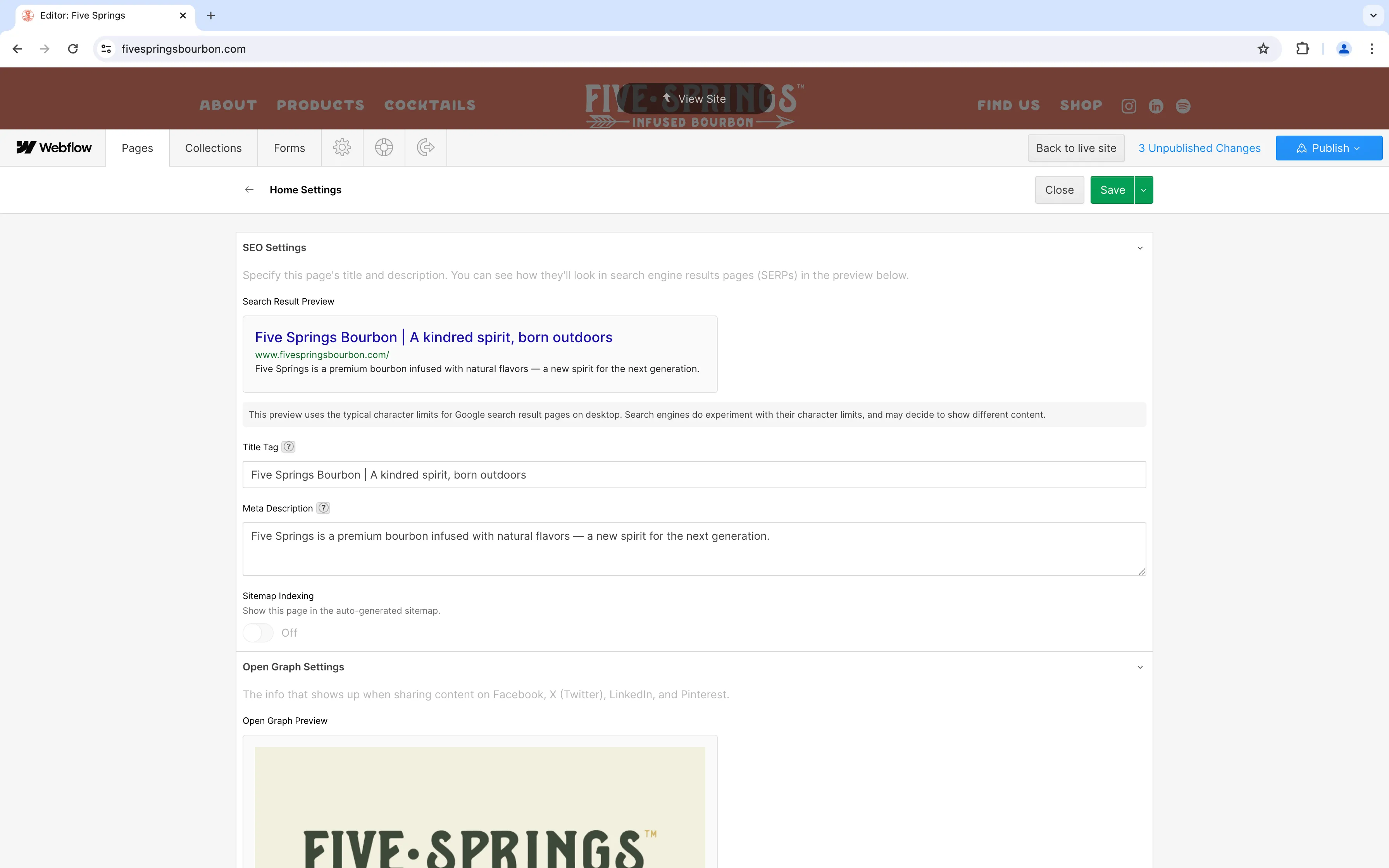 A screenshot of the page-specific settings dashboard in the Webflow Editor.